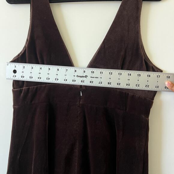 J Crew Chocolate Brown Velvet V Neck Fit Flare Empire Waist Midi Dress Women 12 - Picture 9 of 11